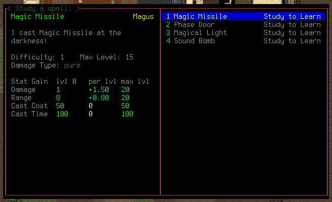 Magic missile in spell book